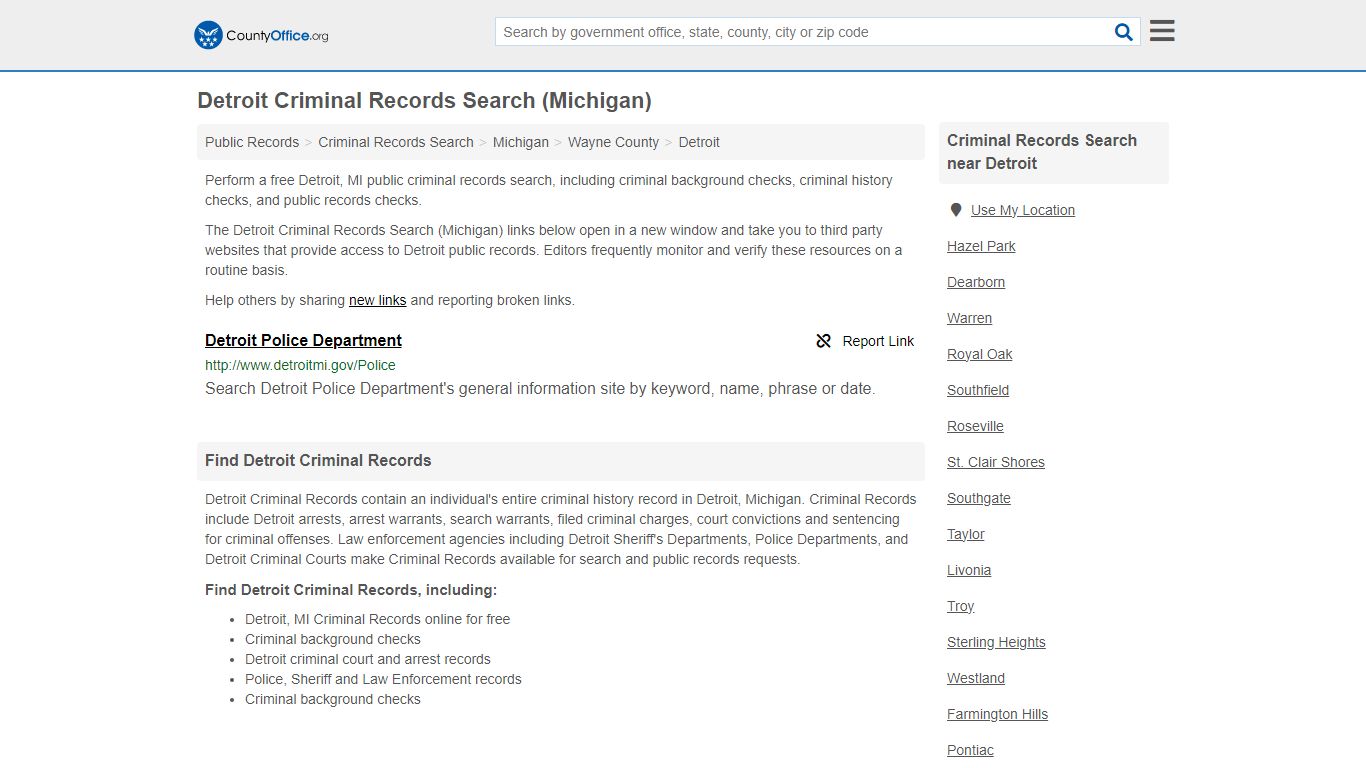 Detroit Criminal Records Search (Michigan) - County Office