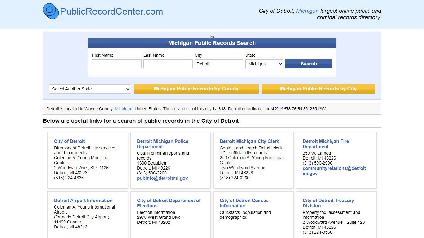 Detroit Michigan Public Records and Criminal Background Check