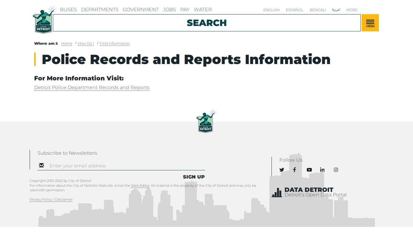 Police Records and Reports Information | City of Detroit