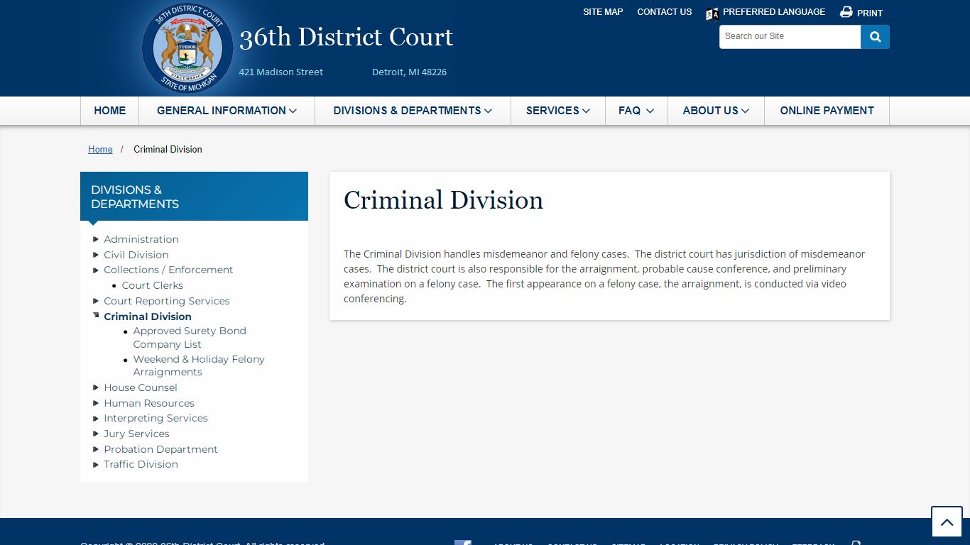 Criminal Division - 36th District Court